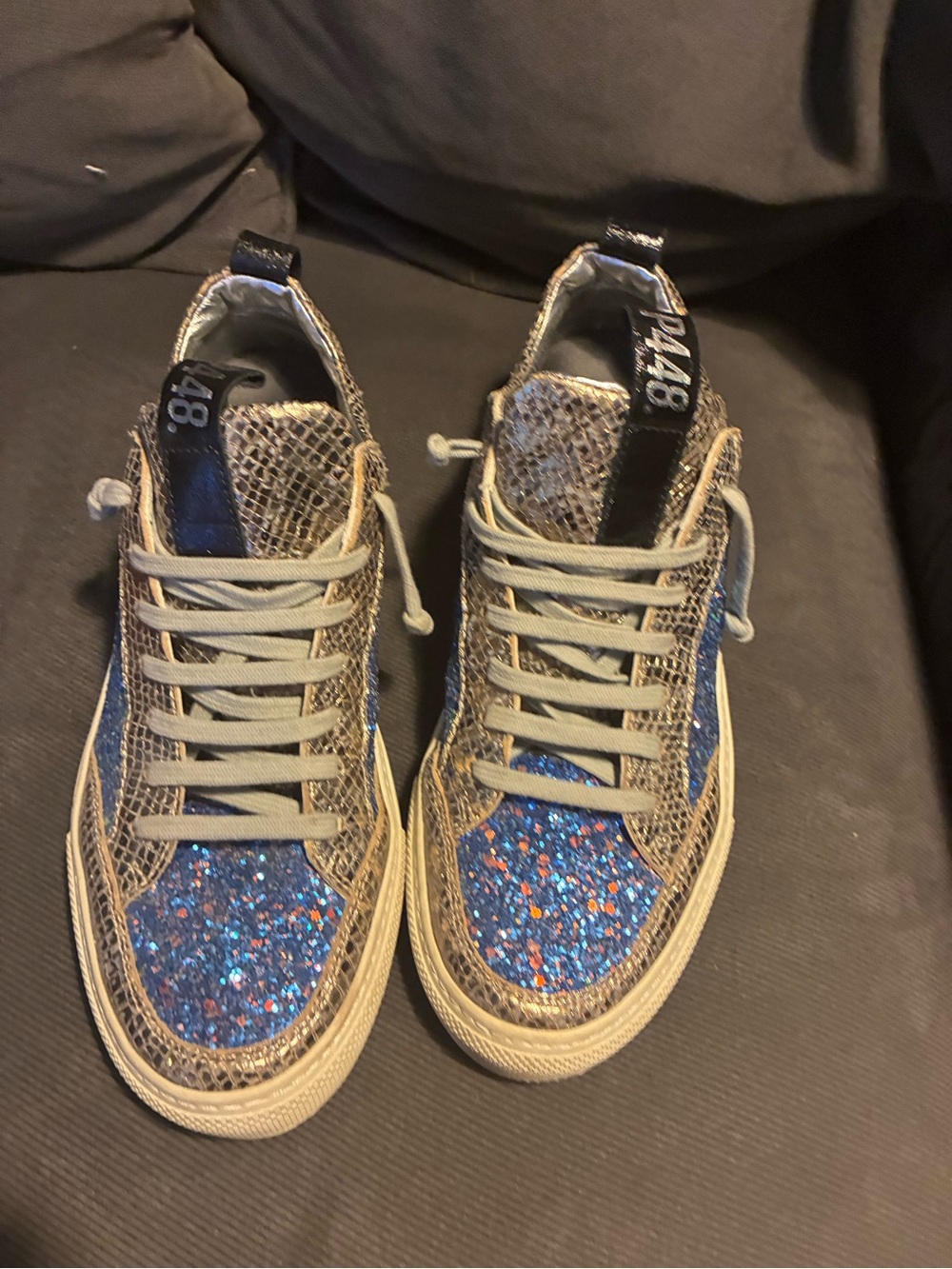 P448 Women's Blue Glitter & Snake-Print Lace-Up Sneakers